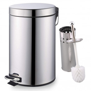 Set cos gunoi inox cu pedala  5l   perie wc inox