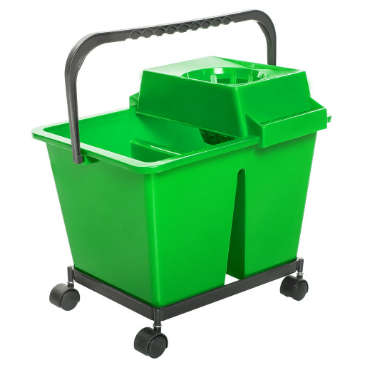 Set galeata plastic dubla cu storcator, verde, 2 * 7 litri, cadru roti