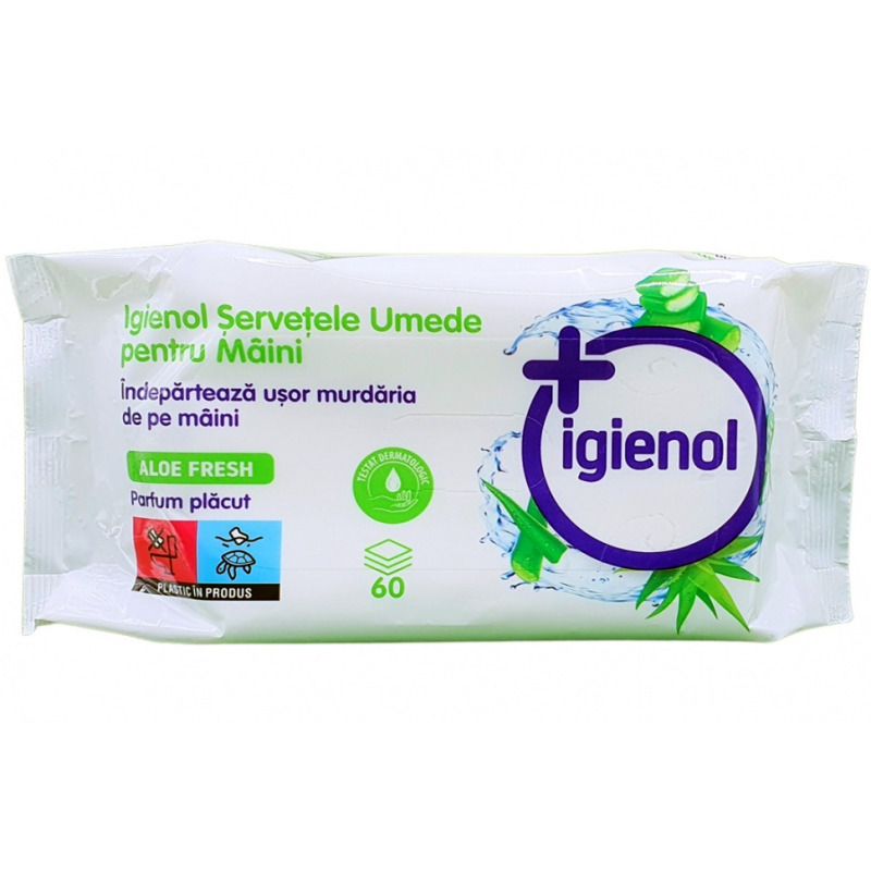 Servetele Antibacteriene Igienol pentru maini, Aloe Fresh, 60 buc/pachet